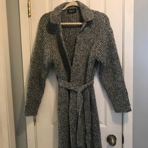 ECRU by Florence Korn Pour Long Gray Belted Cardigan